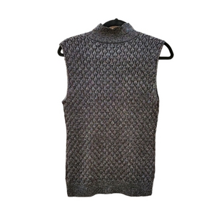 T‎ Tahari Dressy Sleeveless Black Silver Thread Cowl Neck Size Medium